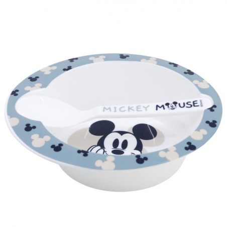 Dětské plastové nádobí 2ks, Mickey Mouse Baby Blue (miska, lžička), 10478