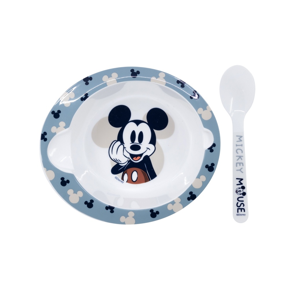 Dětské plastové nádobí 2ks, Mickey Mouse Baby Blue (miska, lžička), 10478