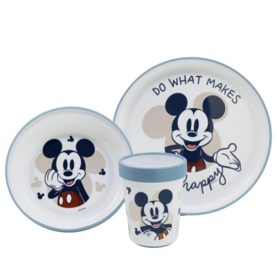Detský plastový riad  Mickey Mouse Baby Blue Premium (tanier, miska, pohár), 10495