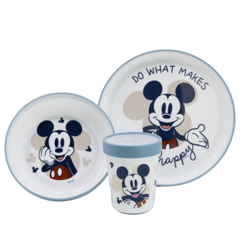 Dětské plastové nádobí Mickey Mouse Baby Blue Premium (talíř, miska, sklenice), 10495