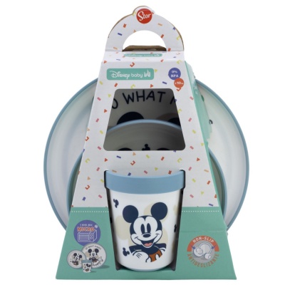 Dětské plastové nádobí Mickey Mouse Baby Blue Premium (talíř, miska, sklenice), 10495