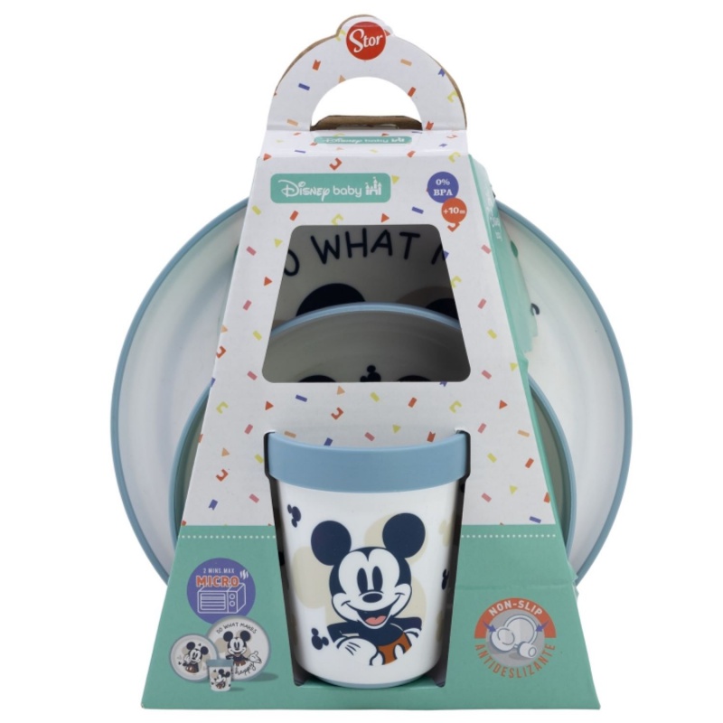Detský plastový riad  Mickey Mouse Baby Blue Premium (tanier, miska, pohár), 10495