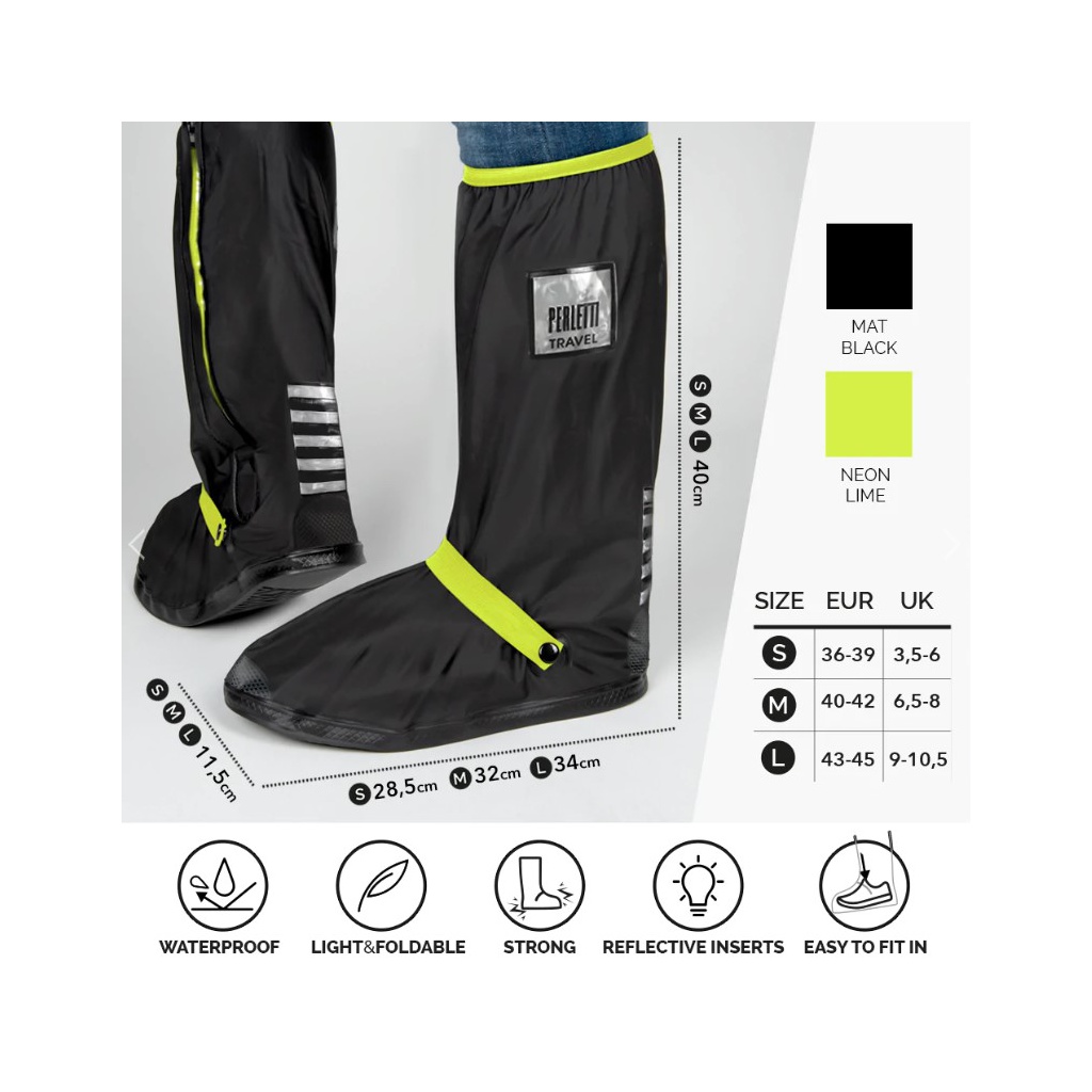 PERLETTI Kvalitní nepromokavé návleky na obuv, velikost M 40/42, Nero/Lime, 95013
