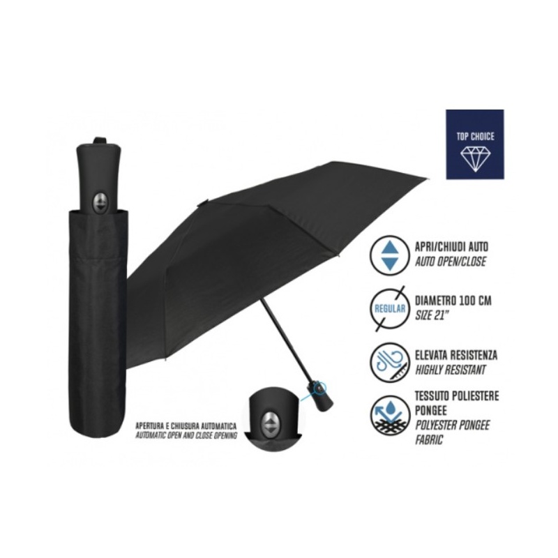 Plnoautomatický skládací deštník PROMOCIONALI/černá, 96009-01 Plnoautomatický skládací deštník PROMOCIONALI/černá, 96009-01