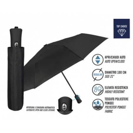 Plnoautomatický skládací deštník PROMOCIONALI/černá, 96009-01