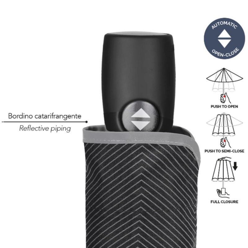 Plnoautomatický skladací dáždnik s reflexným pásom Perletti Technology, 21803 Plnoautomatický skladací dáždnik s reflexným pásom Perletti Technology, 21803