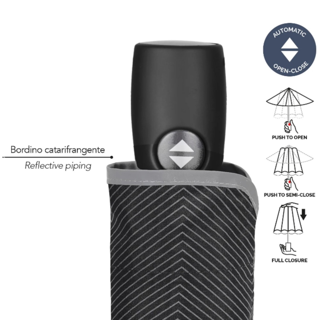 Plnoautomatický skladací dáždnik s reflexným pásom Perletti Technology, 21803
