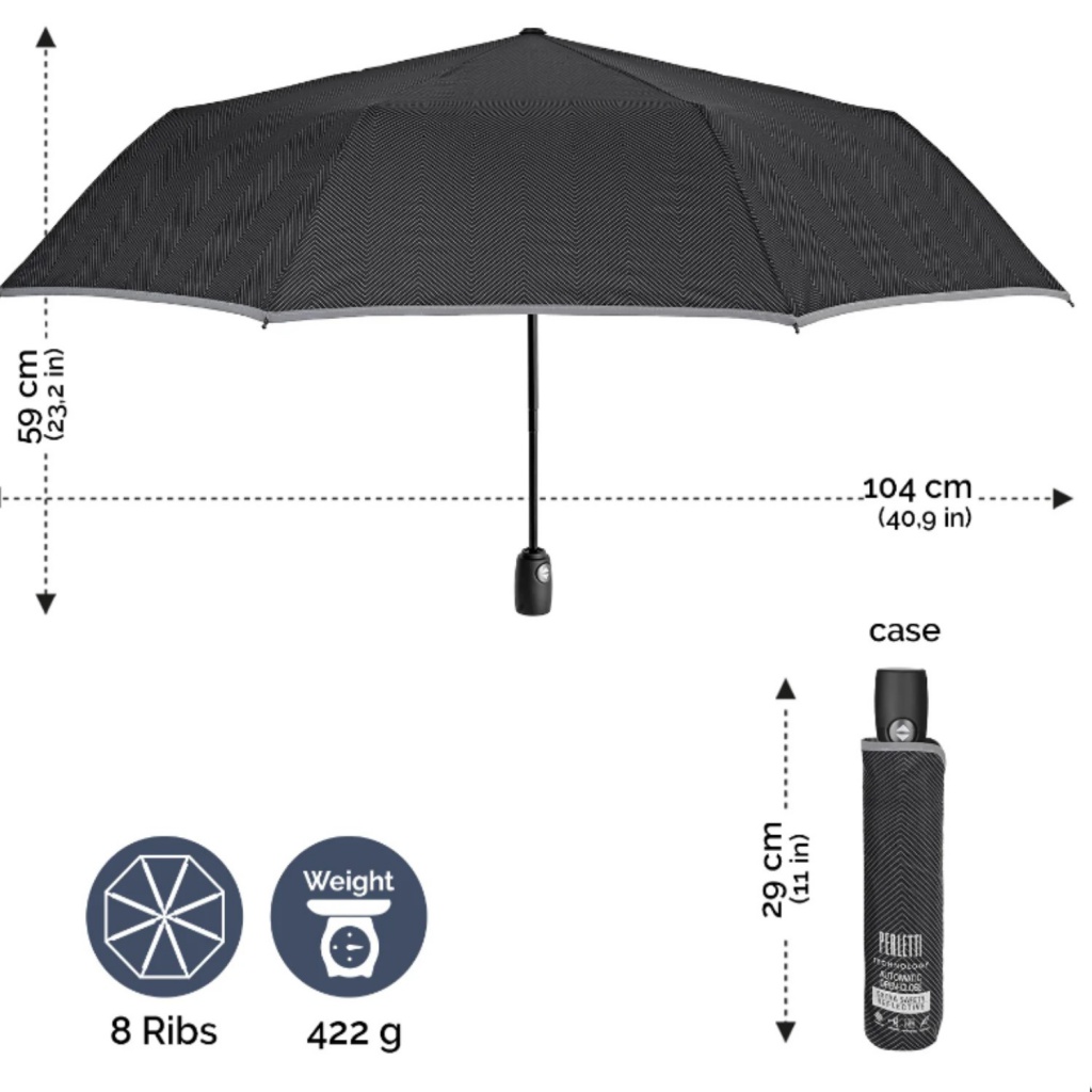 Plnoautomatický skladací dáždnik s reflexným pásom Perletti Technology, 21803