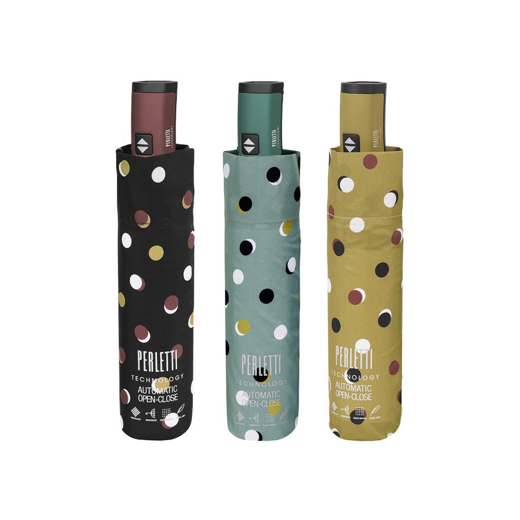 Dámský mini deštník Perletti Technology s tečkovaným vzorem/černý, 21780