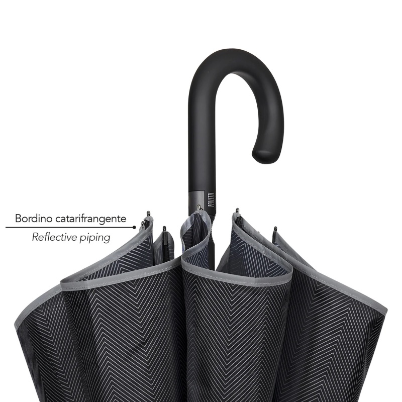 Čierny dáždnik s reflexným lemom Perletti Technology, 21802 Čierny dáždnik s reflexným lemom Perletti Technology, 21802