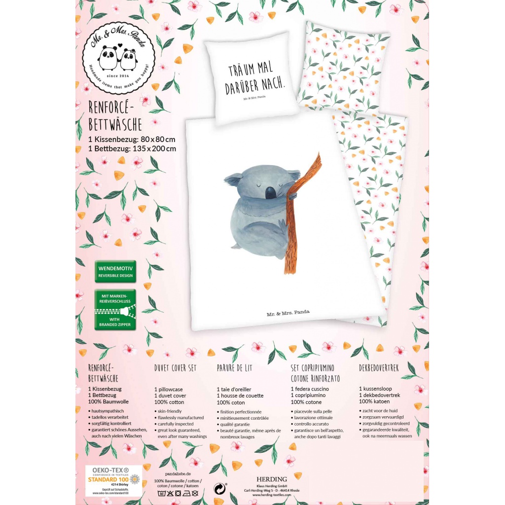 Oboustranné bavlněné povlečení Herding Mr. & Mrs. Panda, 140/200+70/90