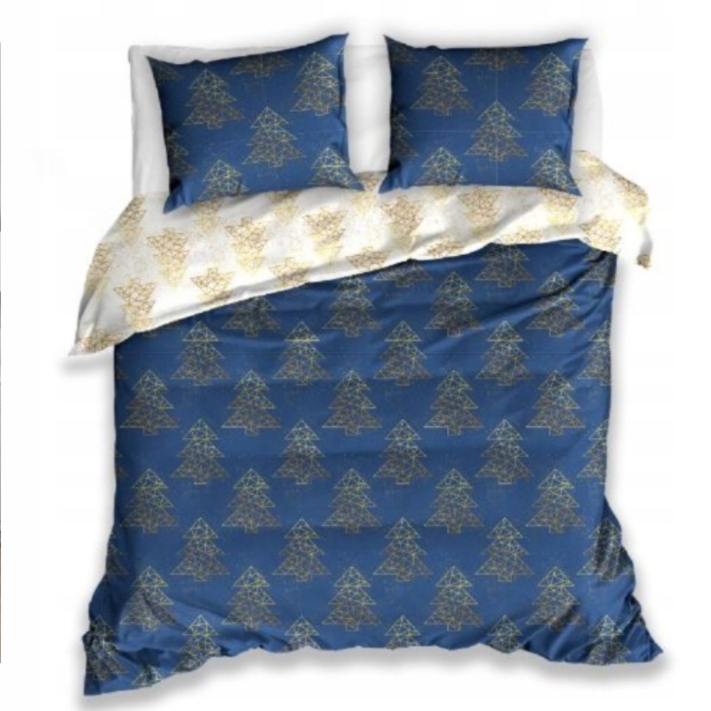Obojstranné vianočné obliečky na dvojposteľ BLUE/GOLD, 220/200+2x70/80, ROT221047 Obojstranné vianočné obliečky na dvojposteľ BLUE/GOLD, 220/200+2x70/80, ROT221047