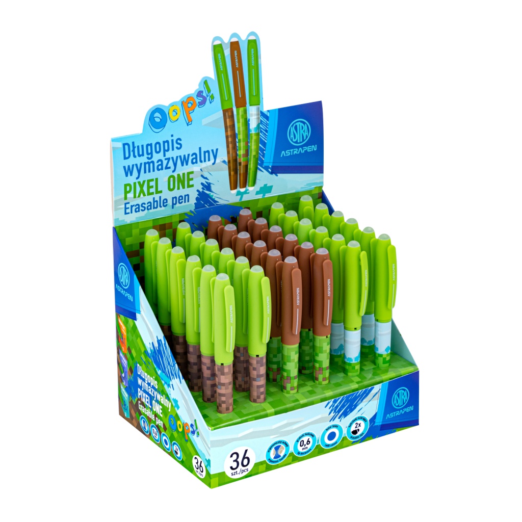 Gumovatelné pero OOPS! Pixel One, 0,6mm, modré, stojan, mix barev, 201023013