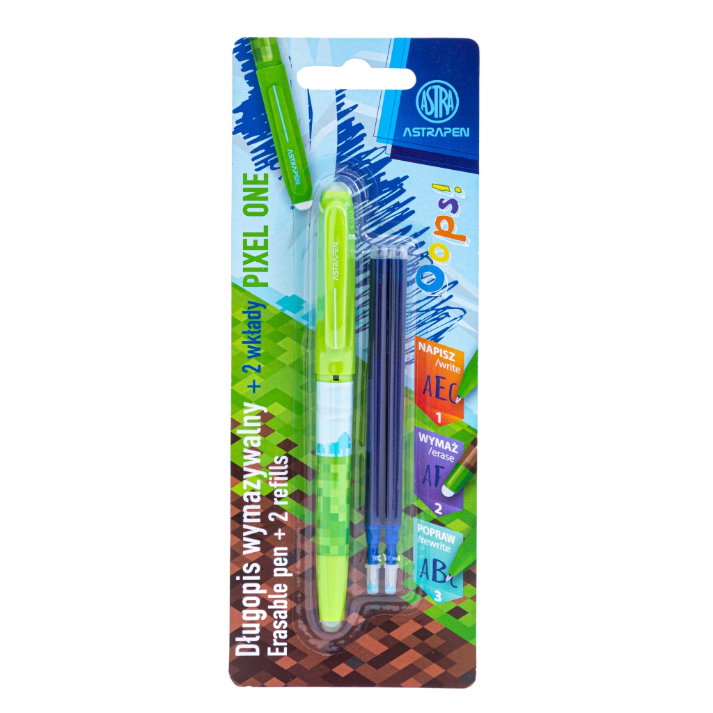 Gumovateľné pero OOPS! Pixel One, 0,6mm, modré + 2 náplne, blister, mix farieb, 201023016