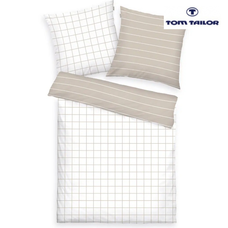 TOM TAILOR posteľná bielizeň Check and Stripes 70x90cm / 140x200cm Sunny Sand & White TOM TAILOR posteľná bielizeň Check and Stripes 70x90cm / 140x200cm Sunny Sand & White