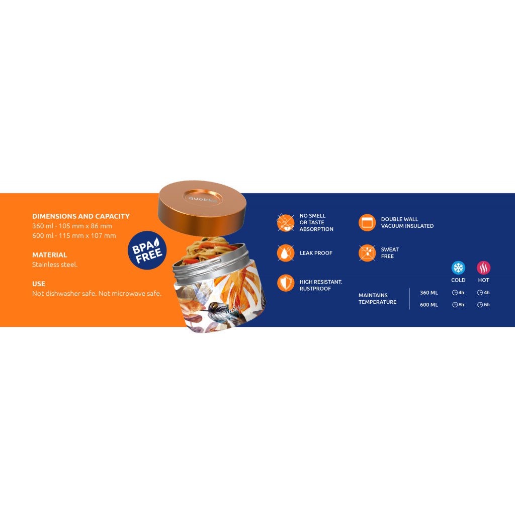 Quokka Whim, Nerezová termonádoba na jedlo Blue Garden, 600ml, 40112