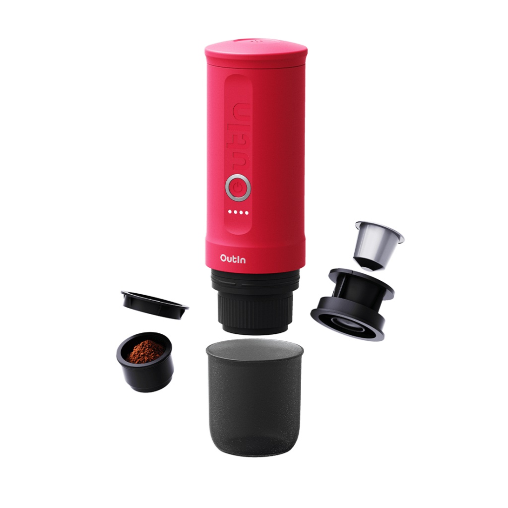 Outin Nano Portable Espresso Machine – Crimson Red s 20 barovým tlakom a integrovaným ohrevom