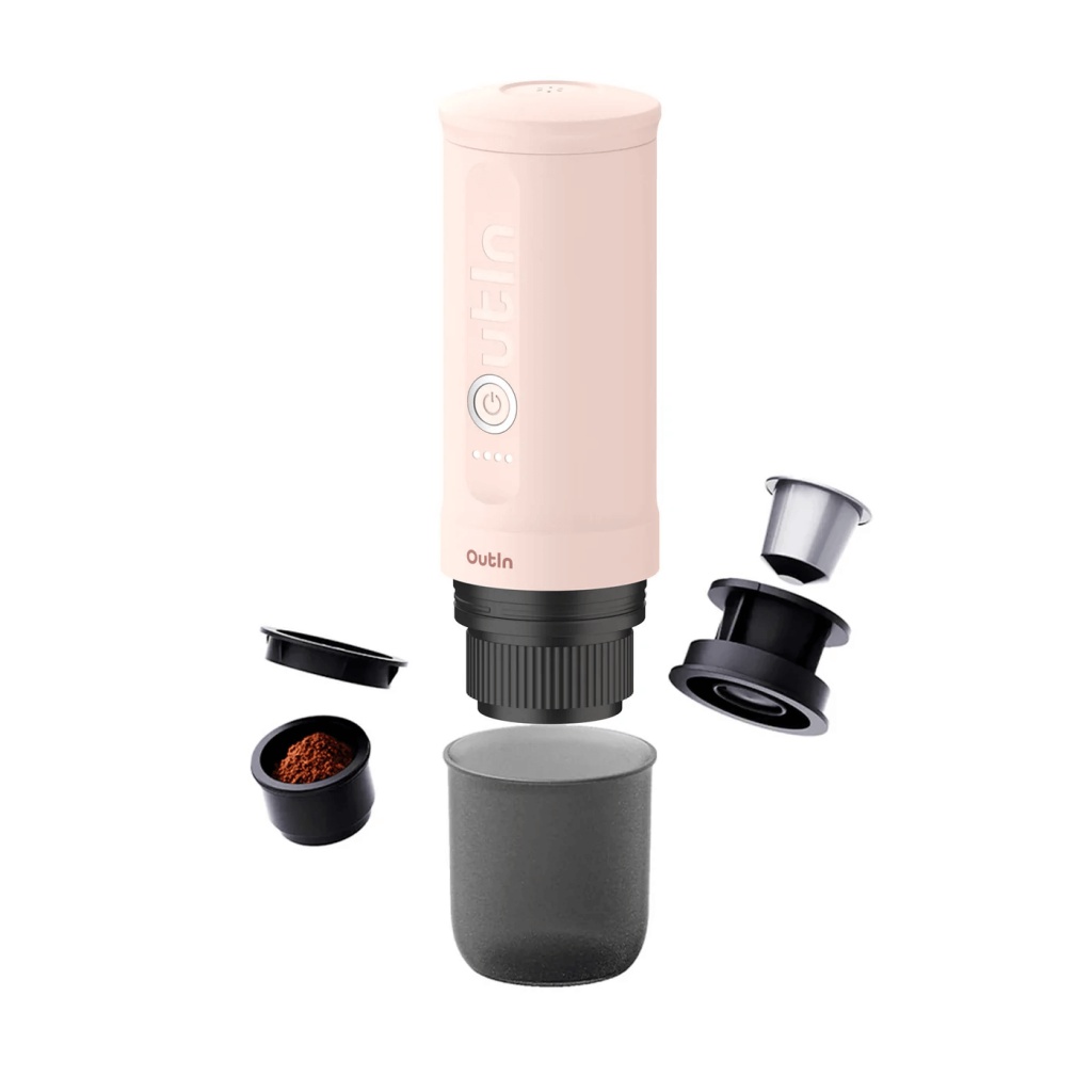 Outin Nano Portable Espresso Machine – Rose Quartz s 20 barovým tlakom a integrovaným ohrevom vody