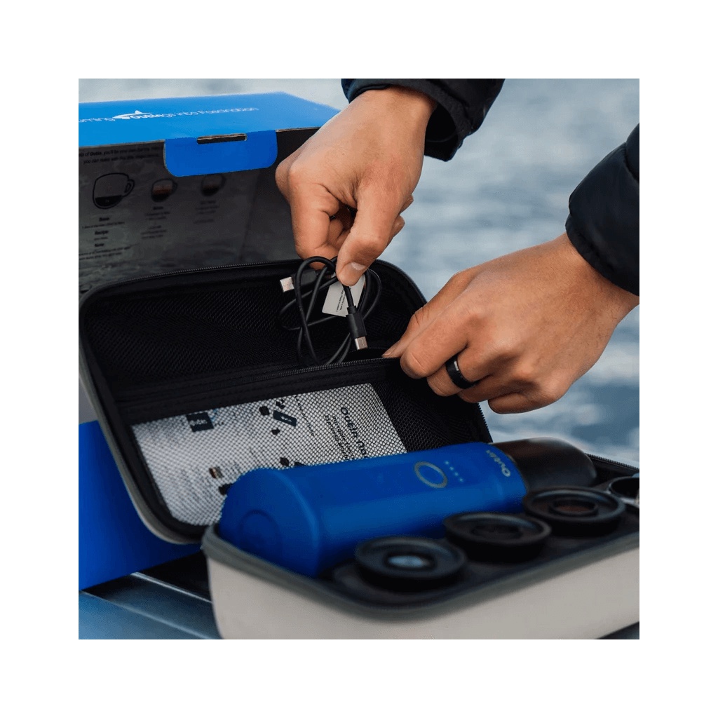 Outin Nano Portable Espresso Machine – Ocean Blue + cestovný obal – Prenosný kávovar s batériou a ohrevom vody