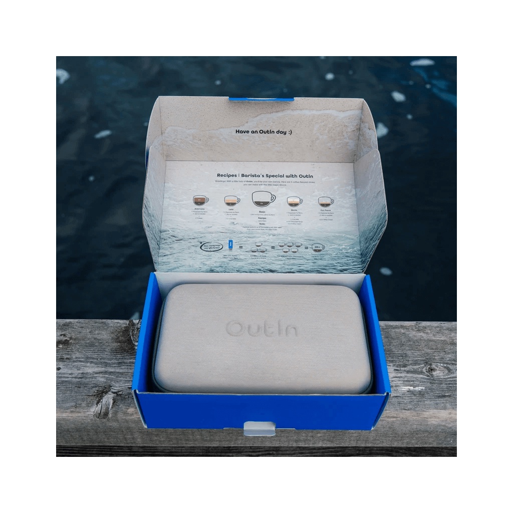 Outin Nano Portable Espresso Machine – Ocean Blue + cestovný obal – Prenosný kávovar s batériou a ohrevom vody