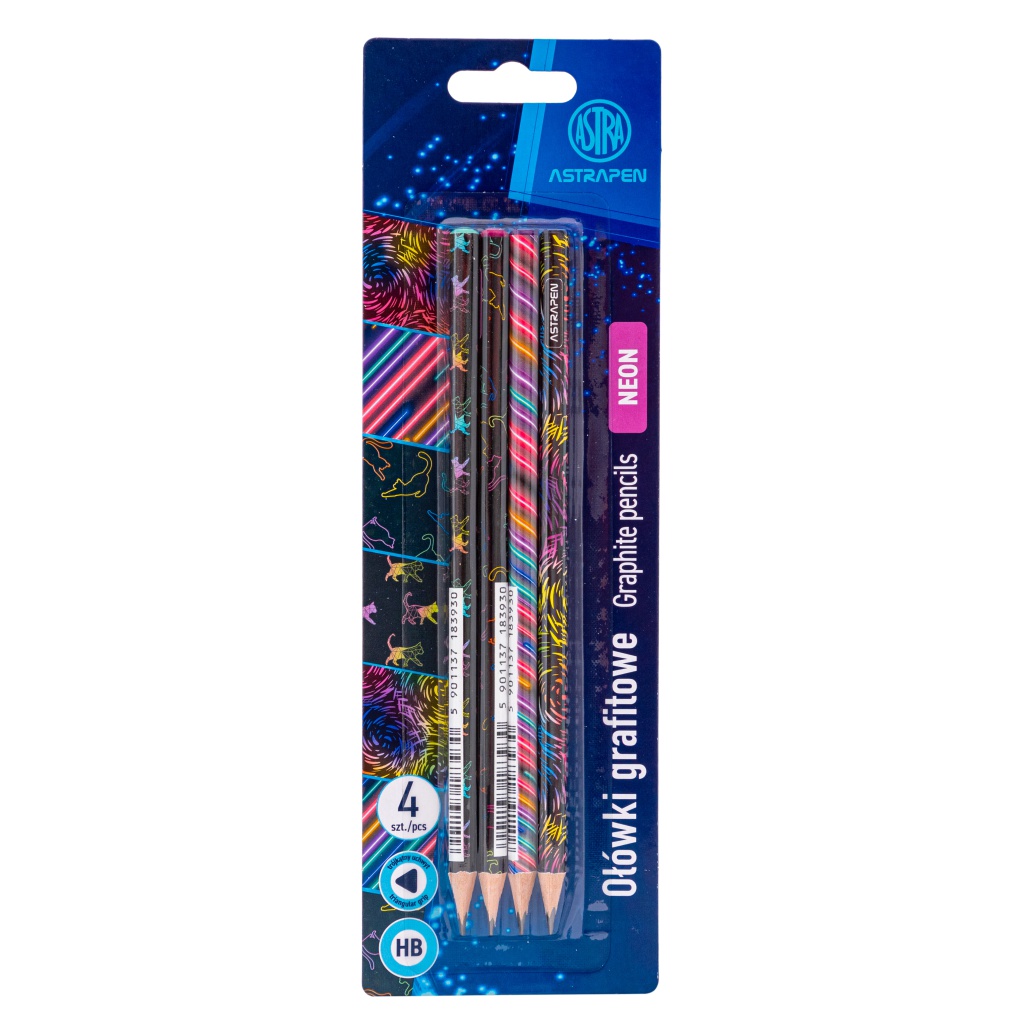 4ks - Obyčejná HB tužka AstraPEN Neon Cats, blistr, 206023012