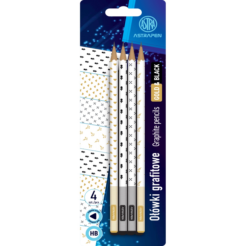 4ks - Obyčejná HB tužka AstraPEN Gold and Black, blistr, 206023015