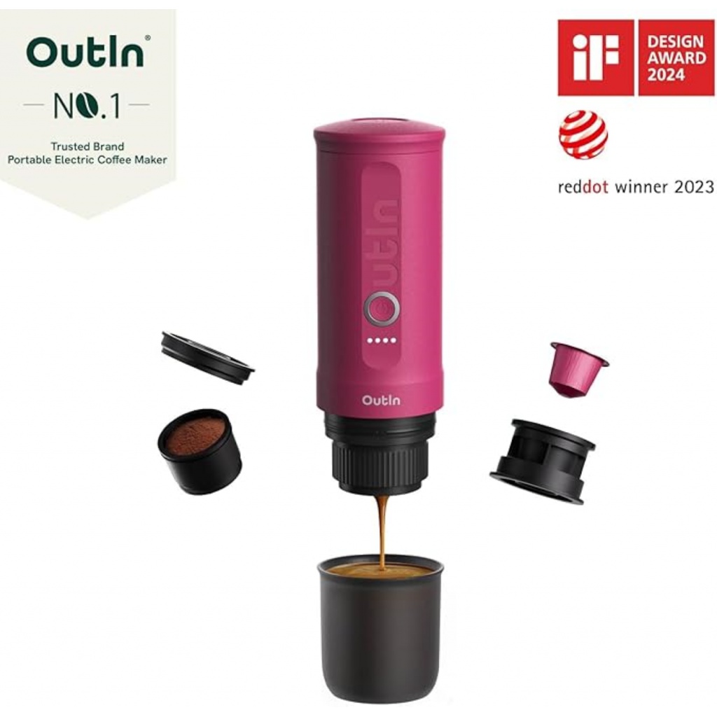 Outin Nano Portable Espresso Machine – Crimson Red s 20 barovým tlakom a integrovaným ohrevom