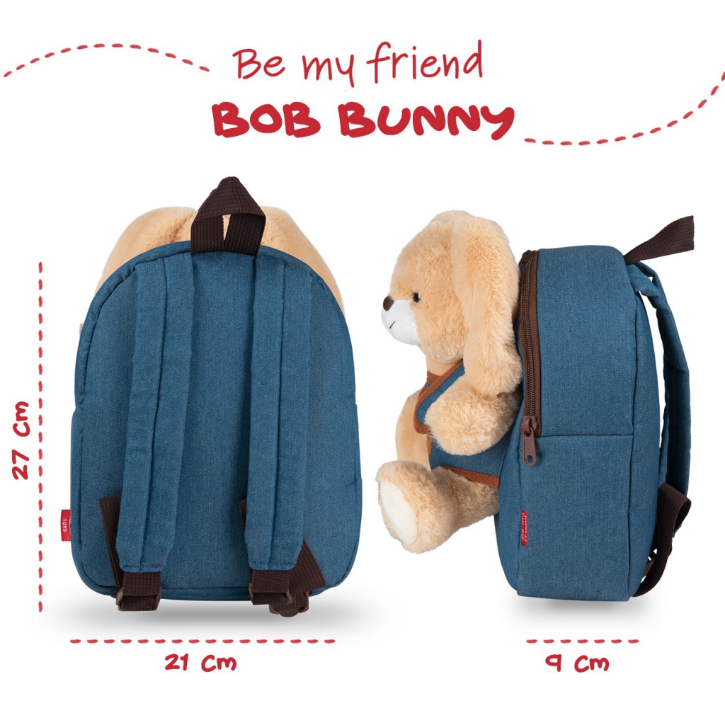 BE MY FRIEND, Dětský denimový batoh s odnímatelnou hračkou ZAJÍČEK, 13035