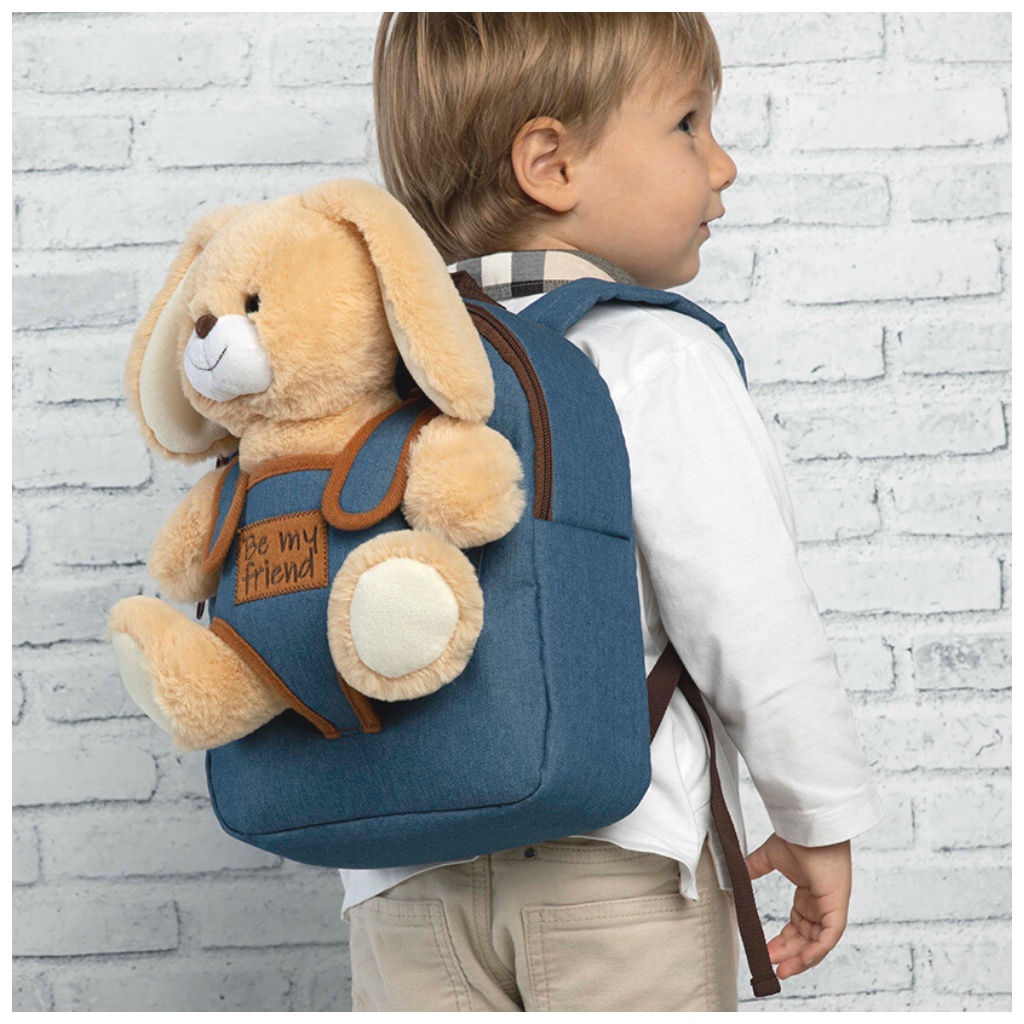 Detský denimový batoh s odnímateľnou hračkou Perletti Toys,  ZAJAČIK, 13035