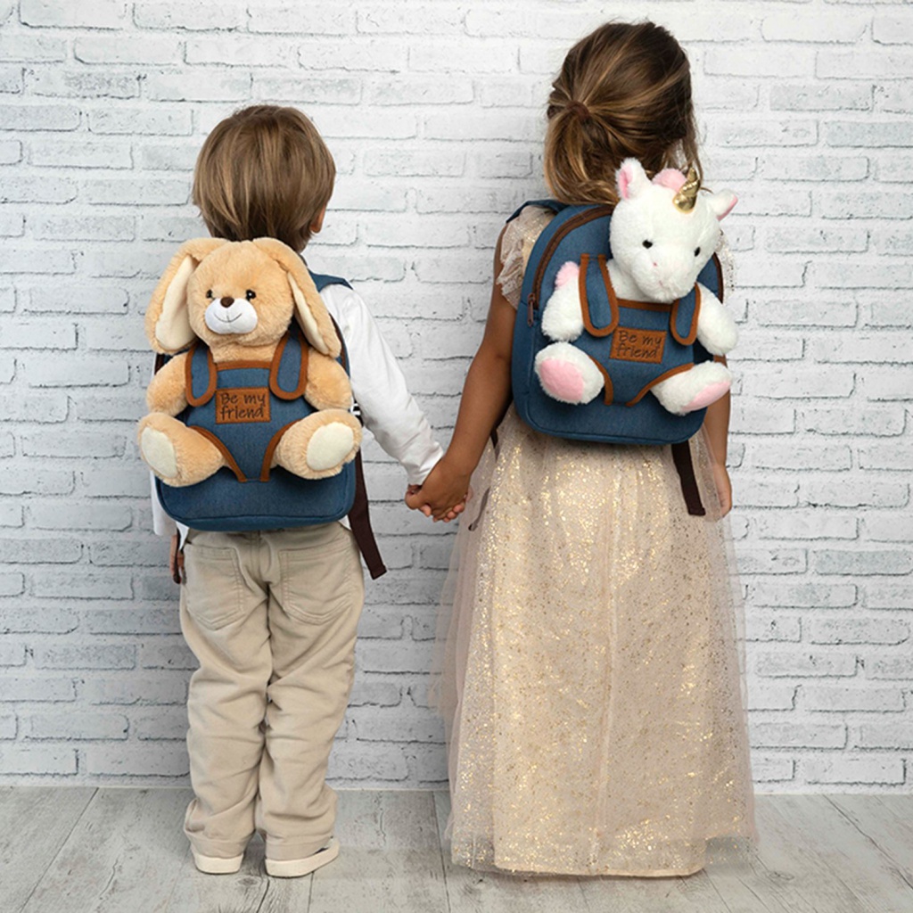 Detský denimový batoh s odnímateľnou hračkou Perletti Toys,  ZAJAČIK, 13035