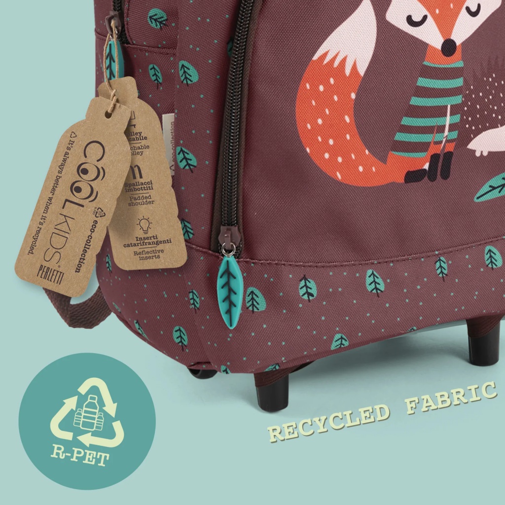 Dětský batoh na kolečkách Perletti Green, Fox & Hedgehog 14403