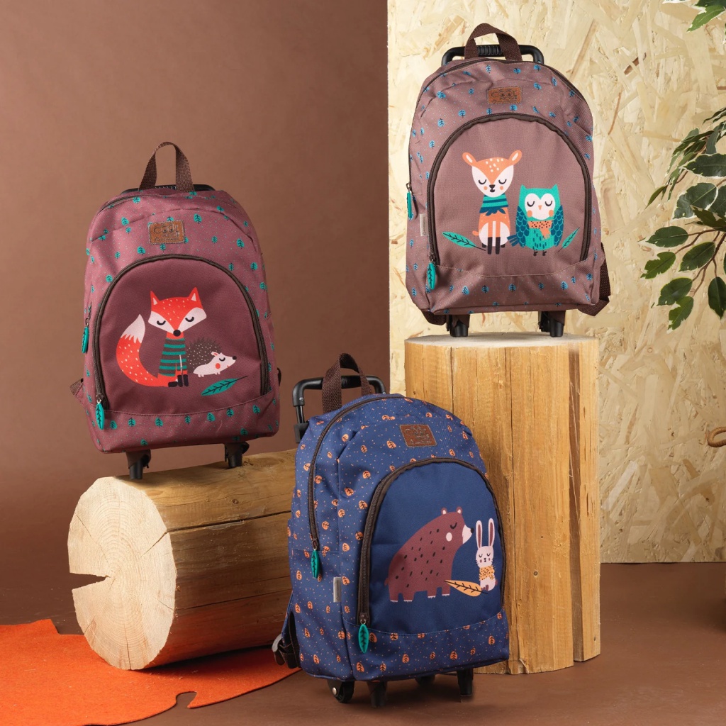 Dětský batoh na kolečkách Perletti Green, Fox & Hedgehog 14403