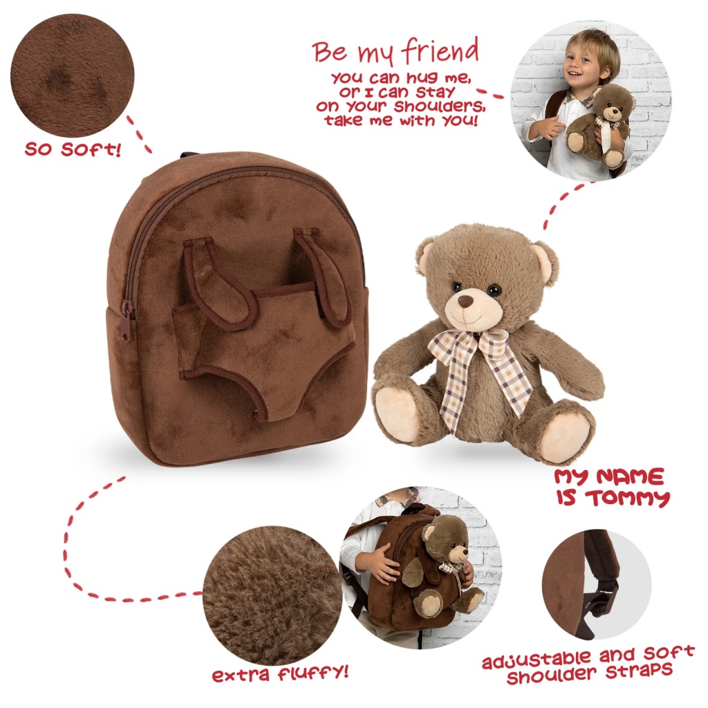 Dětský plyšový batoh s odnímatelnou hračkou Perletti Toys, MEDVÍDEK, 13042