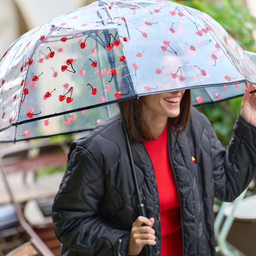 Dámsky priehľadný dáždnik s čerešňami Perletti Time, 26446