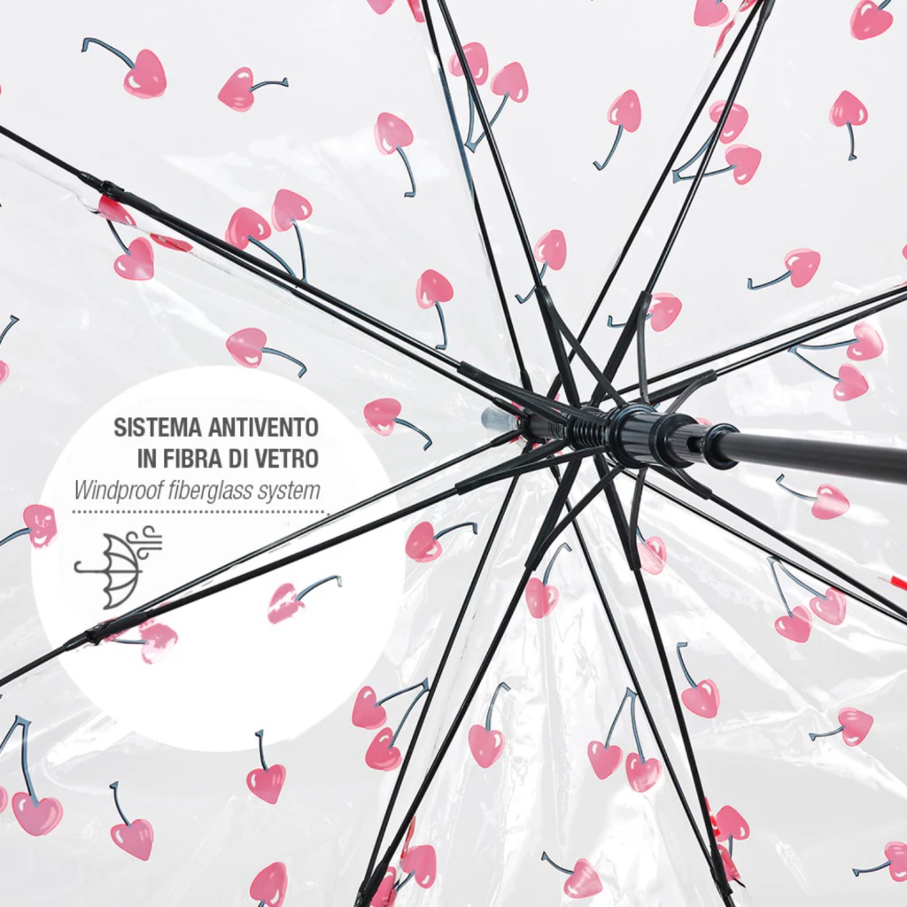 Dámsky priehľadný dáždnik s čerešňami Perletti Time, 26446