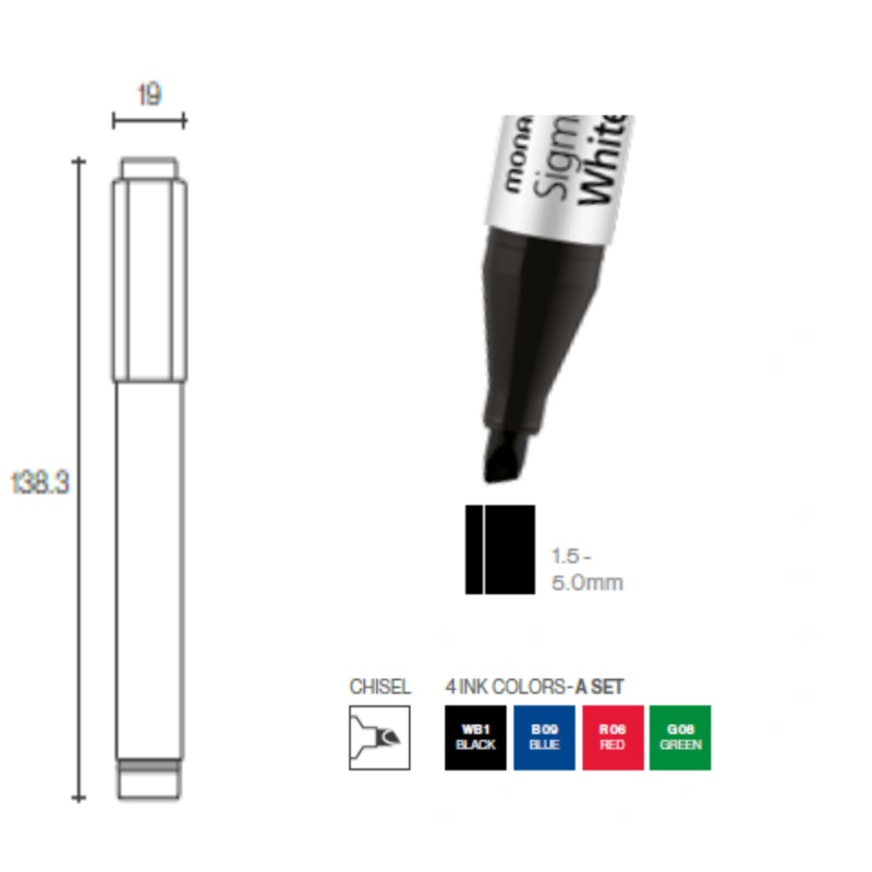 Popisovač na bílé tabule Monami SigmaFlo 221, 1,5-5mm, Černý Popisovač na bílé tabule Monami SigmaFlo 221, 1,5-5mm, Černý