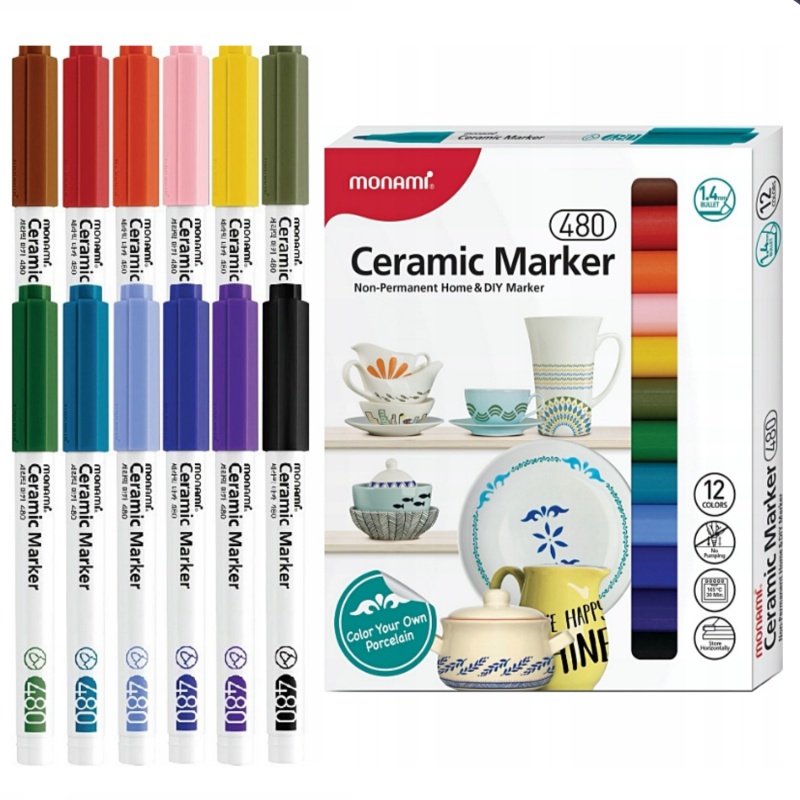 Fixy ke zdobení keramiky, skla a porcelánu Monami Ceramic Marker 480, 12 barev, 1,4mm