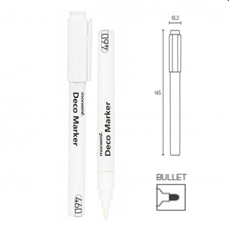 Akrylový popisovač Monami Deco Marker 460. bílý, 2mm