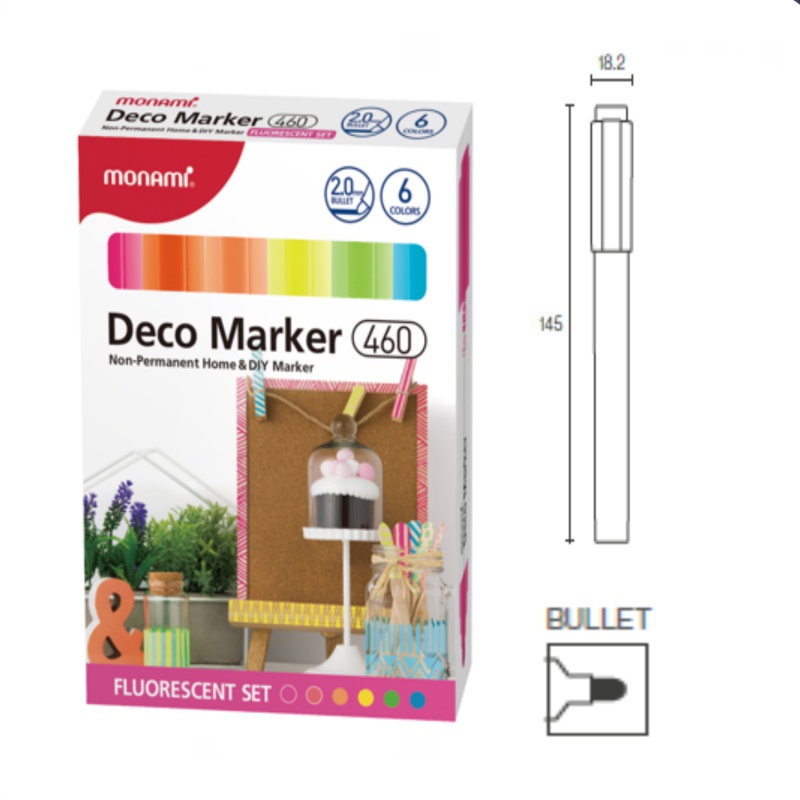 Sada akrylových popisovačov Monami Deco Marker 460 - Fluorescent set, 6ks, 2mm Sada akrylových popisovačov Monami Deco Marker 460 - Fluorescent set, 6ks, 2mm