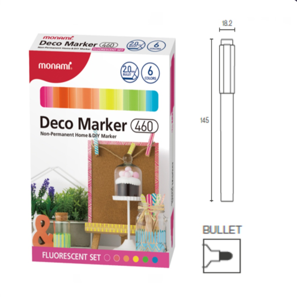 Sada akrylových popisovačů Monami Deco Marker - Fluorescent set 460, 6ks, 2mm