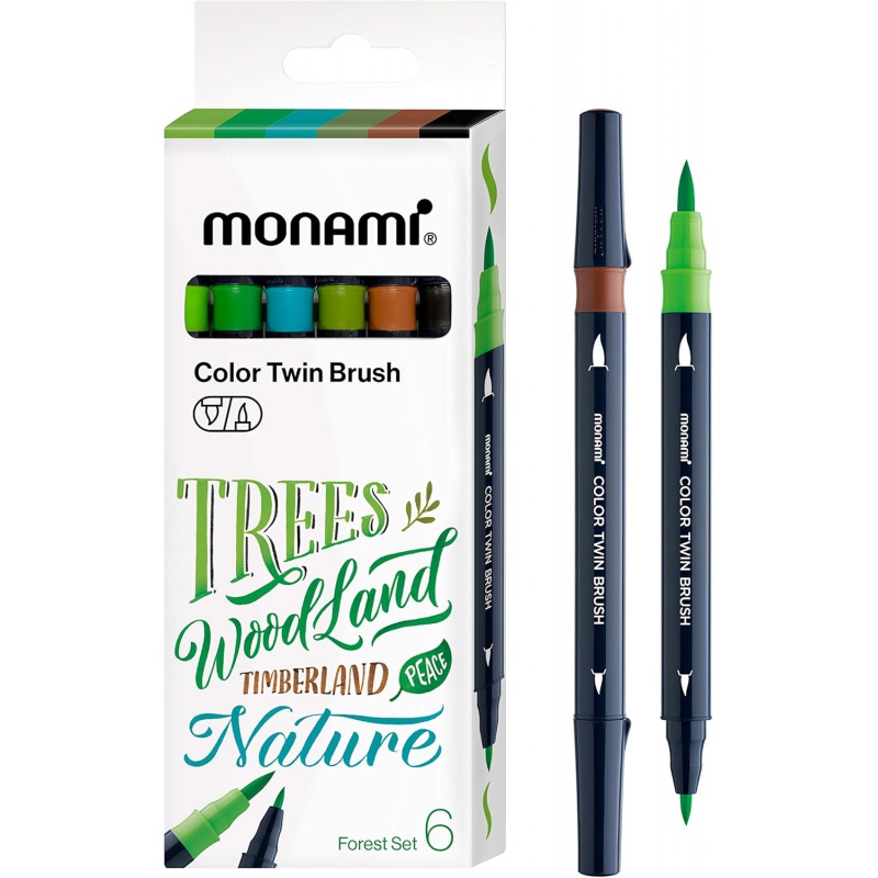 Sada popisovačů pro kaligrafii a ilustrace Monami Color Twin Brush - Forest set, 6ks Sada popisovačů pro kaligrafii a ilustrace Monami Color Twin Brush - Forest set, 6ks