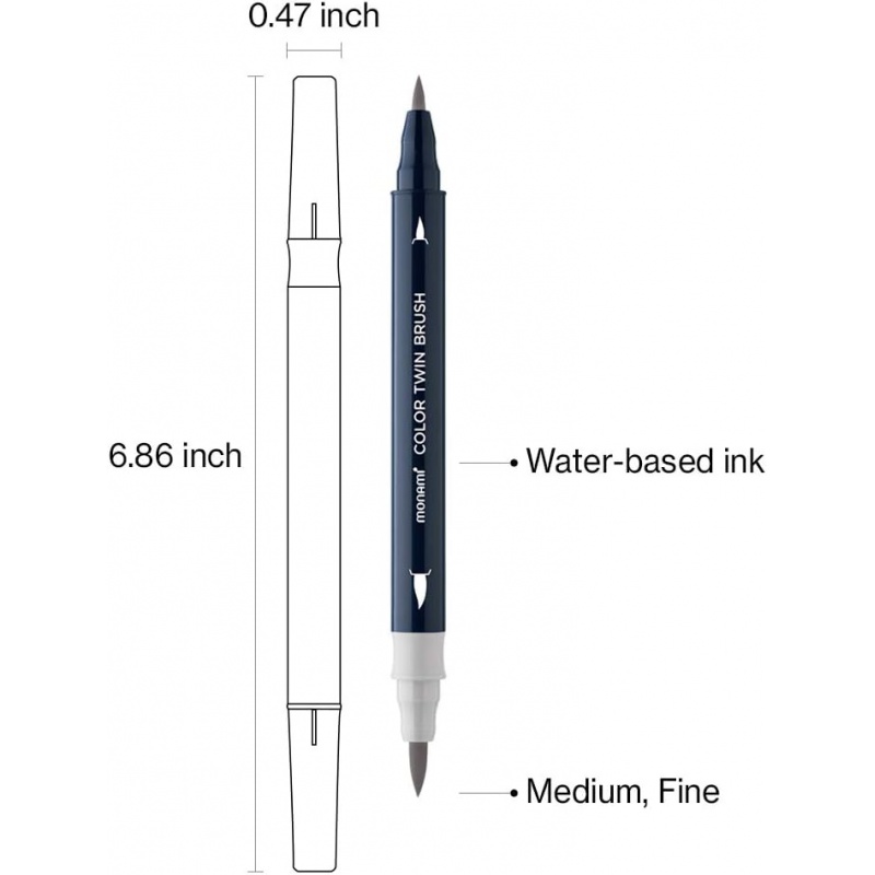 Sada popisovačů pro kaligrafii a ilustrace Monami Color Twin Brush - Grey set, 6ks Sada popisovačů pro kaligrafii a ilustrace Monami Color Twin Brush - Grey set, 6ks