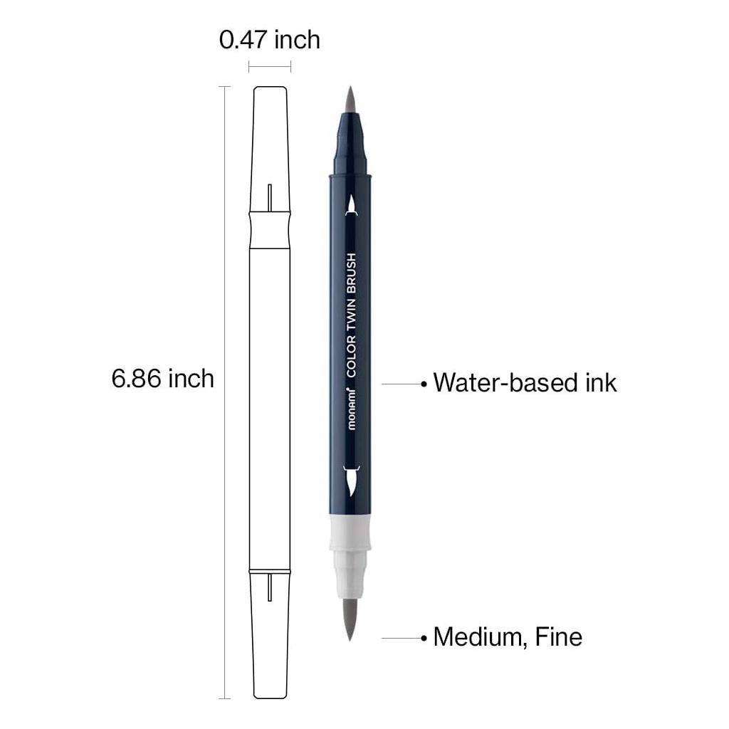Sada popisovačů pro kaligrafii a ilustrace Monami Color Twin Brush - Grey set, 6ks