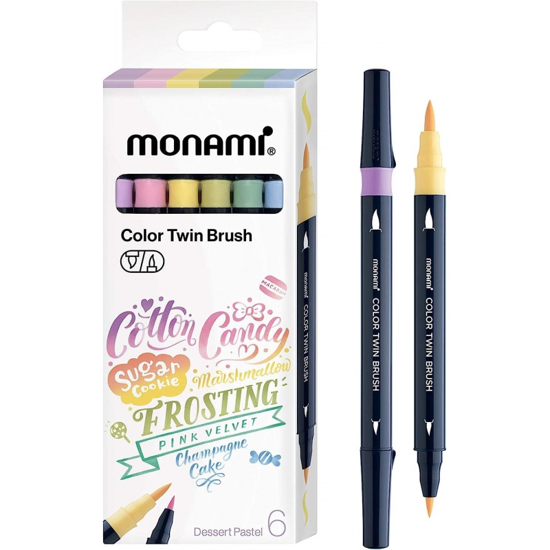 Sada popisovačov na kaligrafiu a ilustrácie Monami Color Twin Brush - Pastel set, 6ks Sada popisovačov na kaligrafiu a ilustrácie Monami Color Twin Brush - Pastel set, 6ks