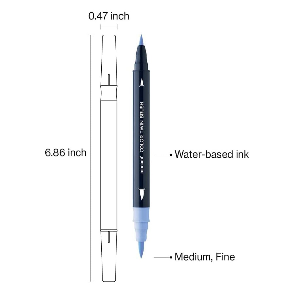 Sada popisovačov na kaligrafiu a ilustrácie Monami Color Twin Brush - Pastel set, 6ks