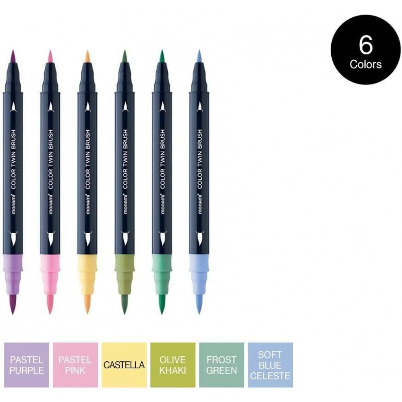 Sada popisovačov na kaligrafiu a ilustrácie Monami Color Twin Brush - Pastel set, 6ks Sada popisovačov na kaligrafiu a ilustrácie Monami Color Twin Brush - Pastel set, 6ks