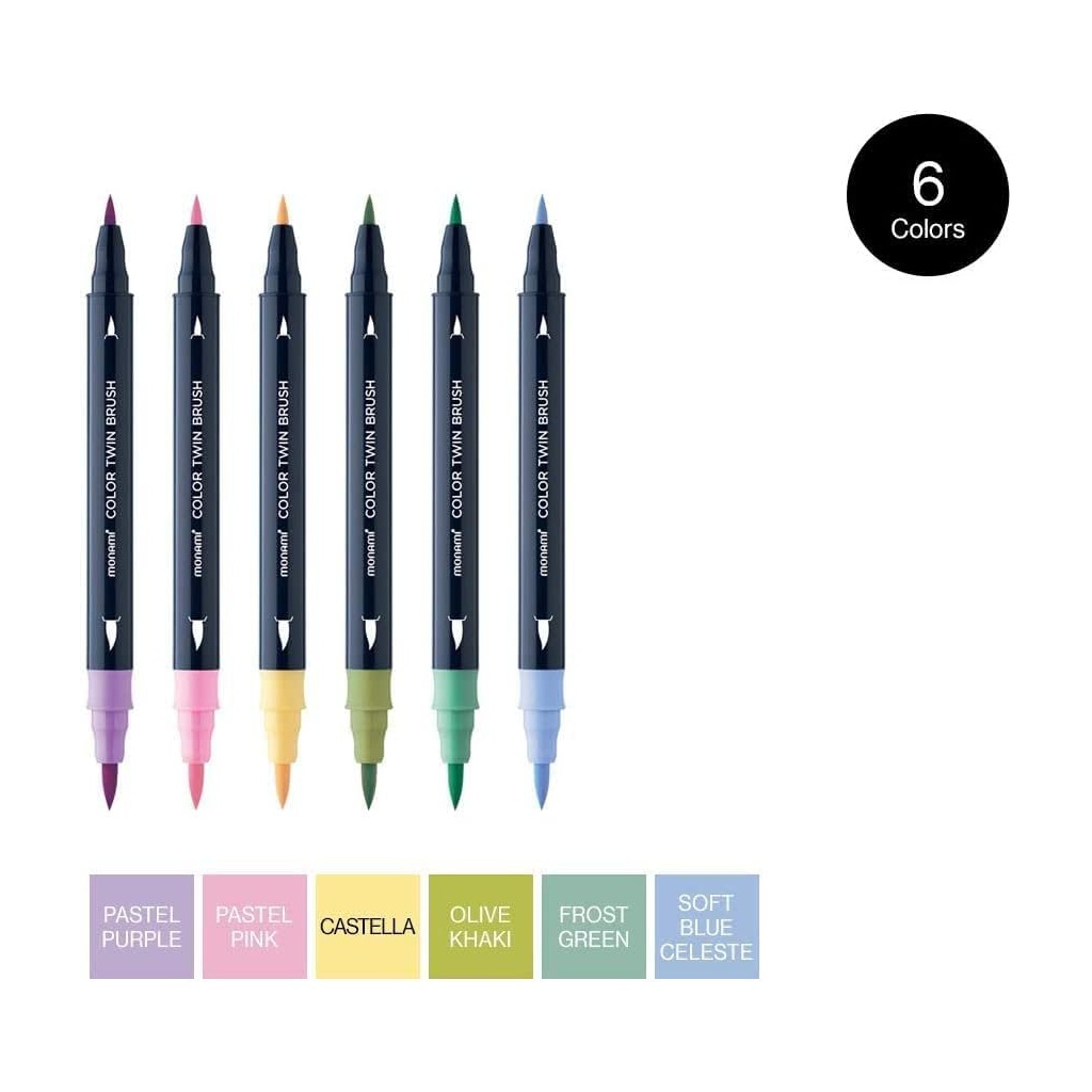 Sada popisovačů pro kaligrafii a ilustrace Monami Color Twin Brush - Pastel set, 6ks