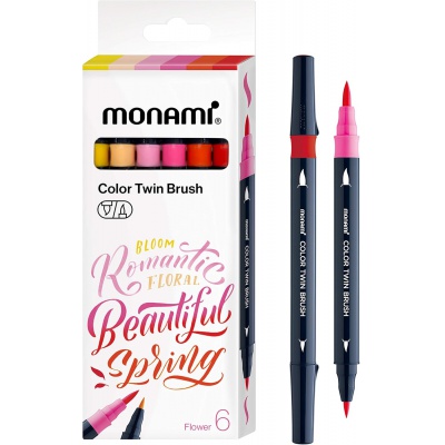 Sada popisovačů pro kaligrafii a ilustrace Monami Color Twin Brush - Flower set, 6ks