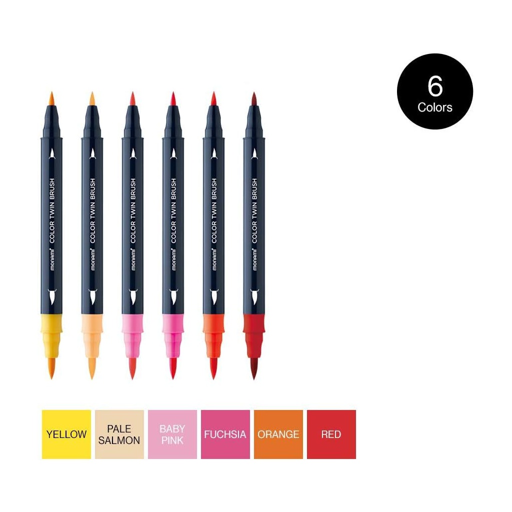 Sada popisovačov na kaligrafiu a ilustrácie Monami Color Twin Brush - Flower set, 6ks