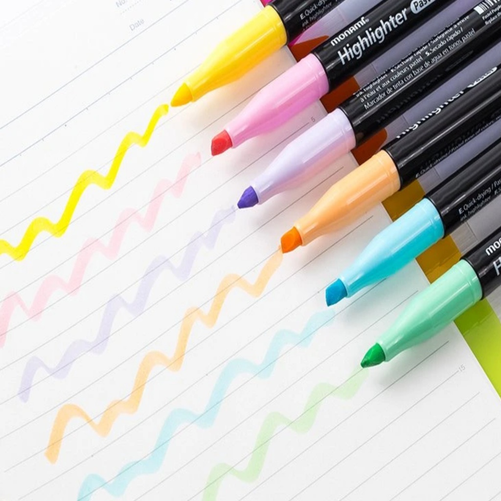 Sada pastelových zvýrazňovačov Monami 601, šikmý hrot, 6ks